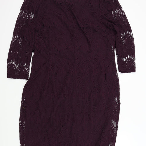 Peacocks Womens Purple Houndstooth  A-Line  Size 20  - Lace Detail