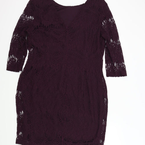 Peacocks Womens Purple Houndstooth  A-Line  Size 20  - Lace Detail