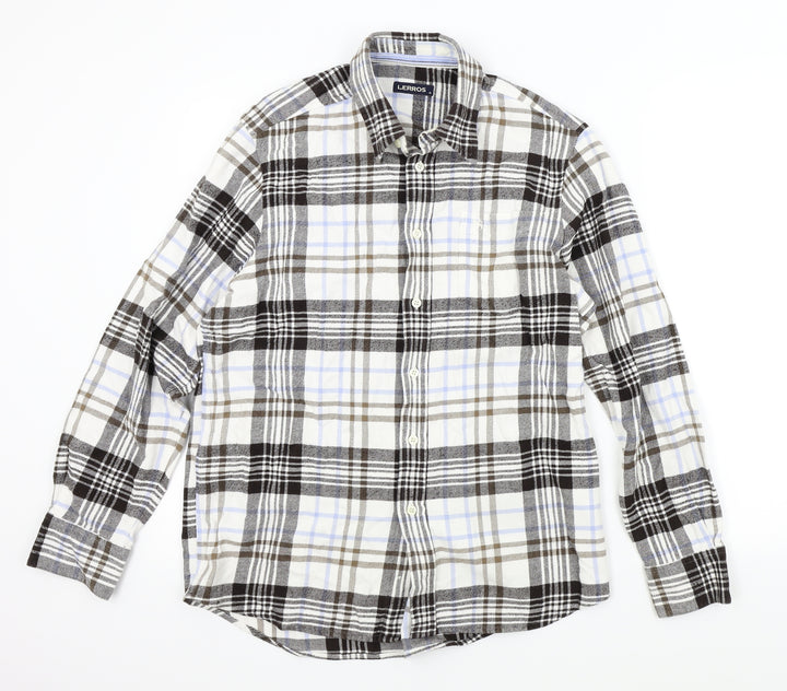 LERROS Mens Brown Check   Button-Up Size M