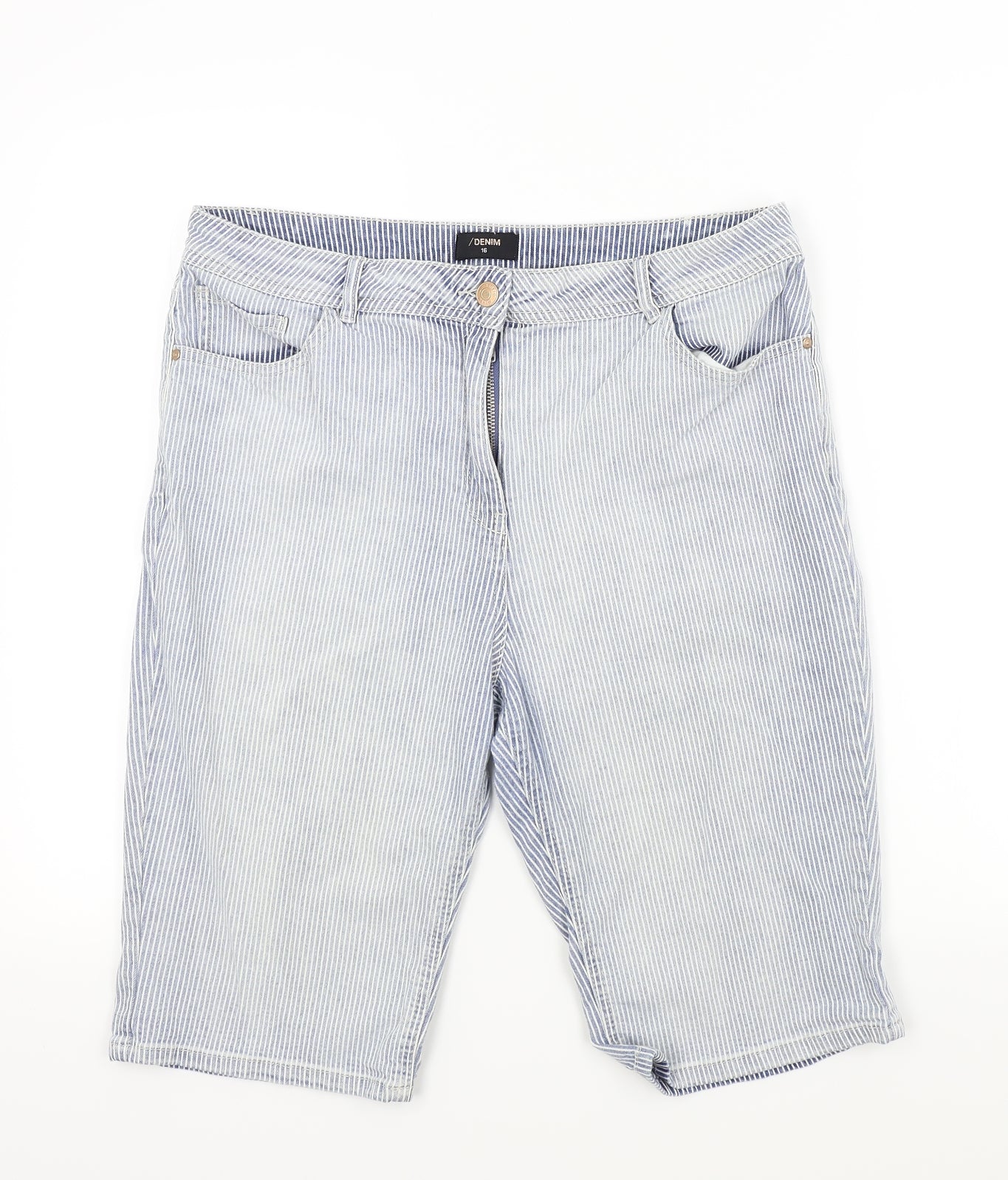 DENIM&CO Womens Blue Striped  Bermuda Shorts Size 16