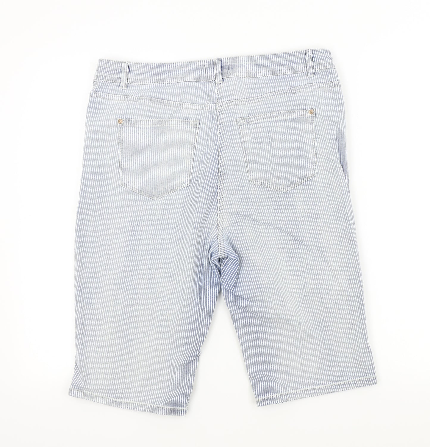 DENIM&CO Womens Blue Striped  Bermuda Shorts Size 16
