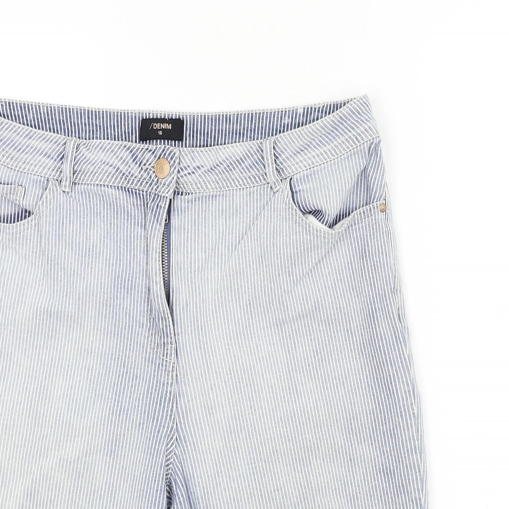 DENIM&CO Womens Blue Striped  Bermuda Shorts Size 16