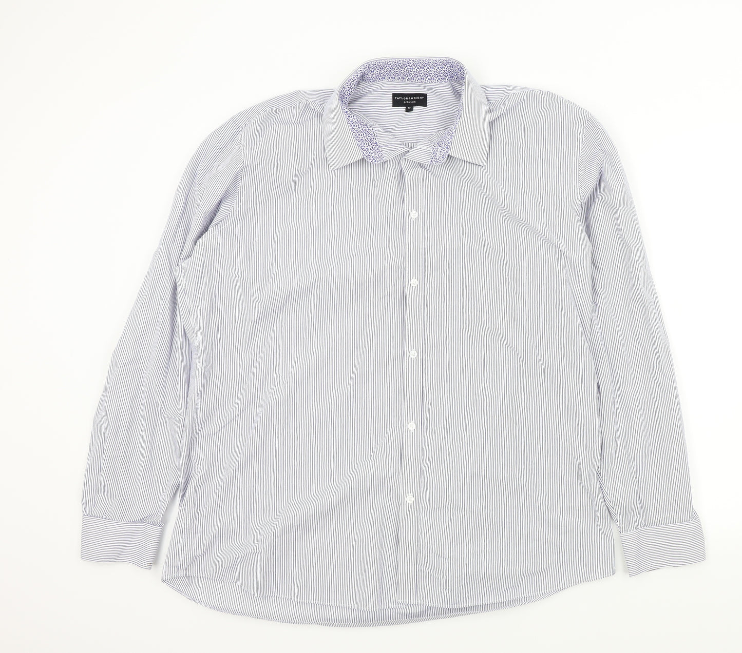 Taylor & Wright Mens Blue Striped   Button-Up Size 17