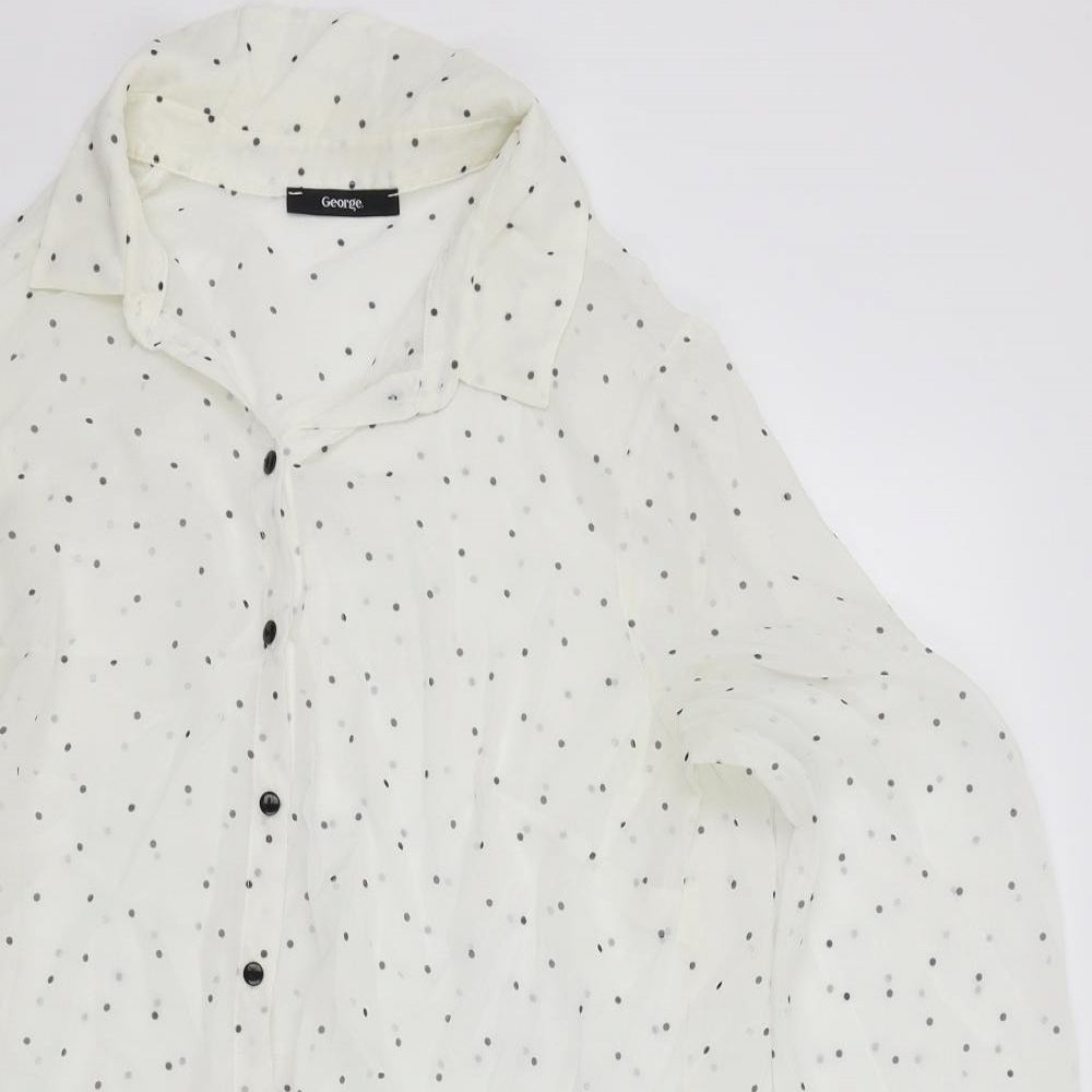 George Womens White Polka Dot  Basic Blouse Size 12
