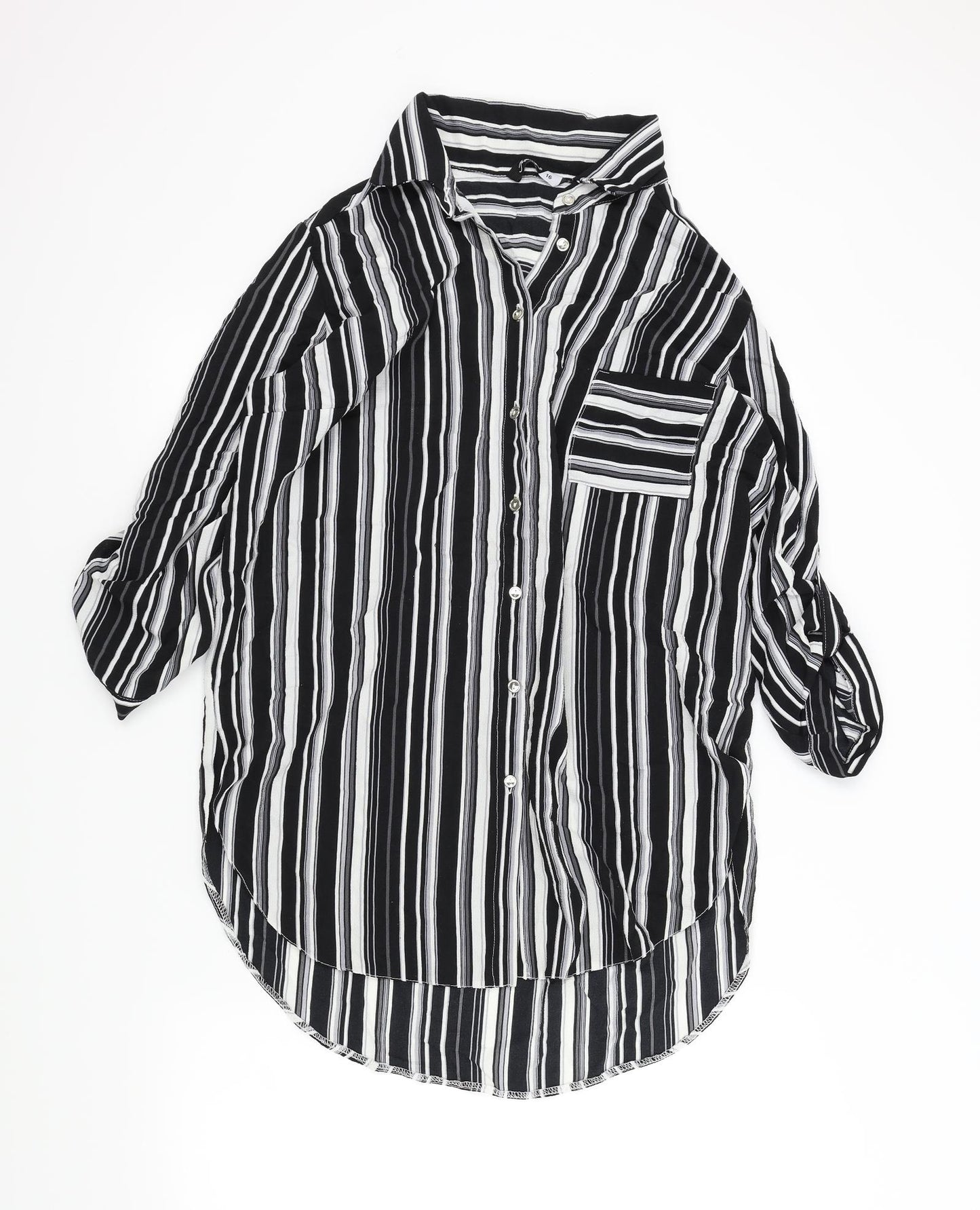 JOTHINTY Womens Black Striped  Basic Blouse Size 16