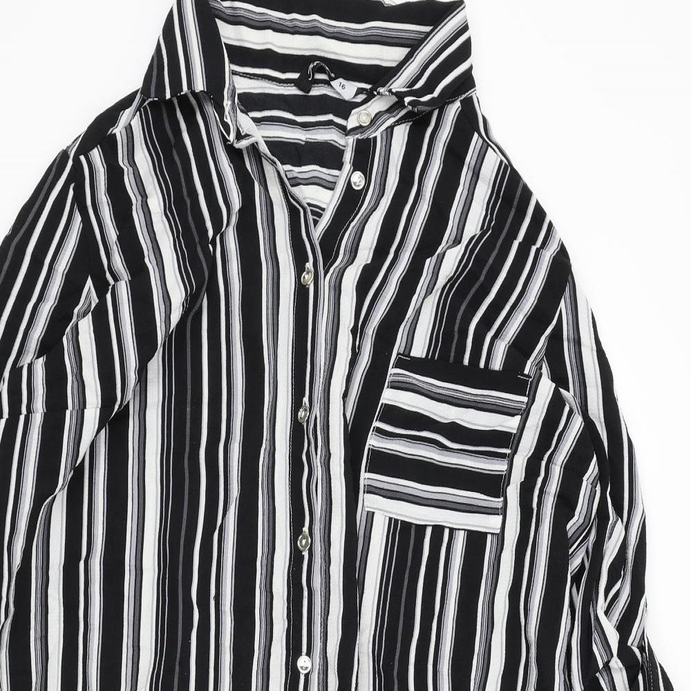 JOTHINTY Womens Black Striped  Basic Blouse Size 16