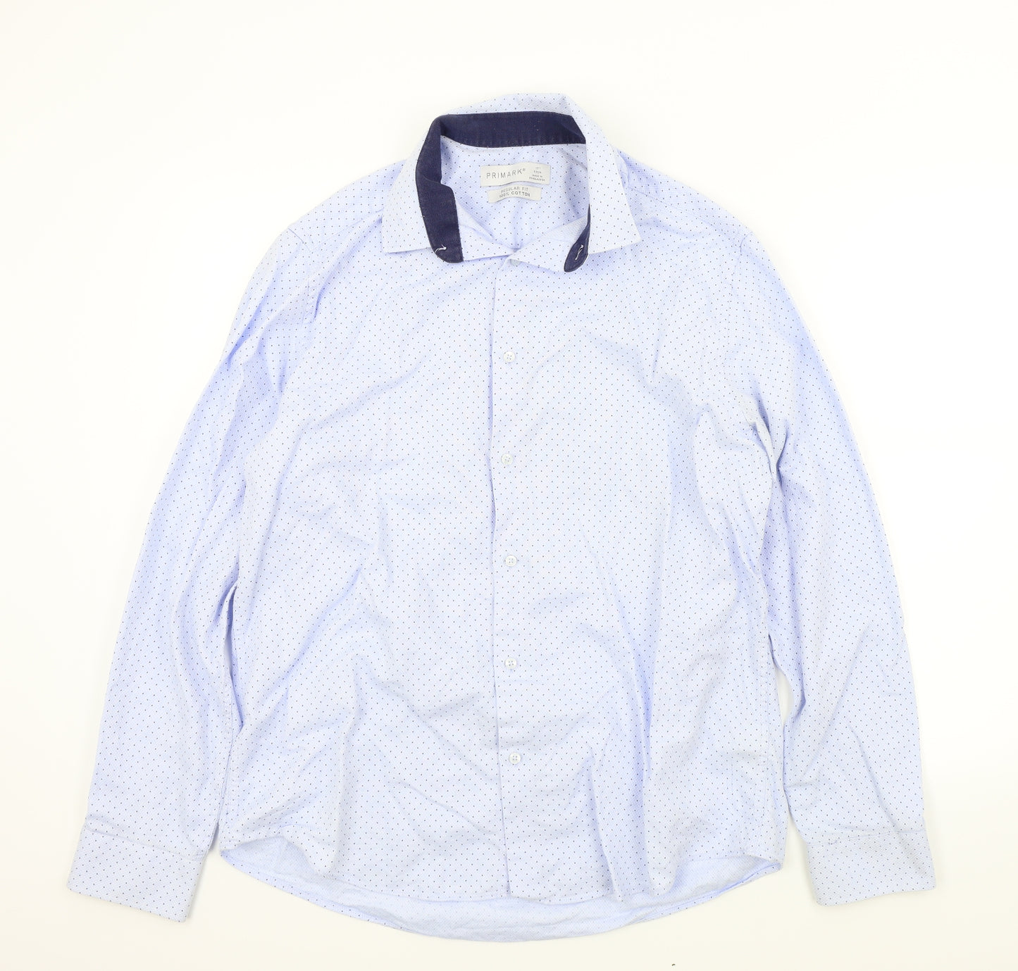 Primark Mens Blue Colourblock   Button-Up Size 17