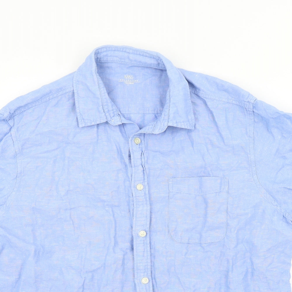 M&S Mens Blue Colourblock   Button-Up Size L