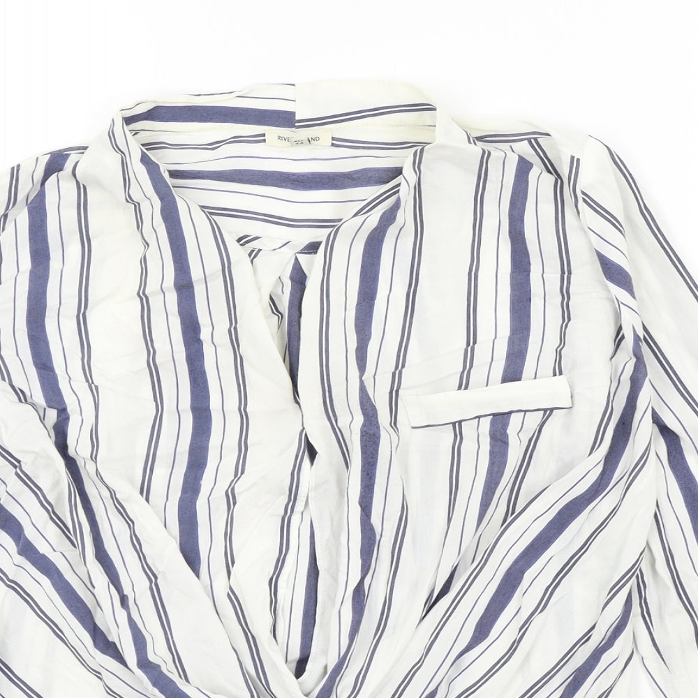River Island Womens White Striped  Basic Blouse Size 8