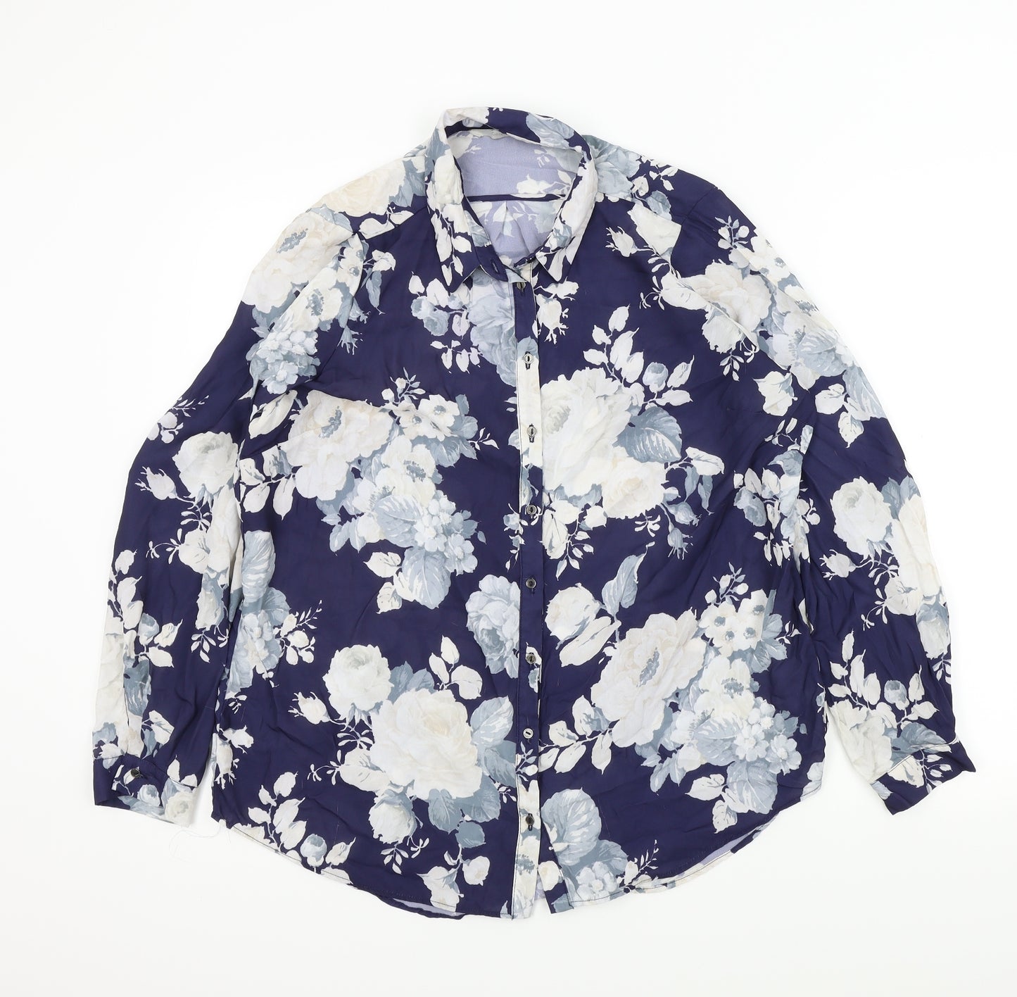 George Womens Blue Floral  Basic Blouse Size 16