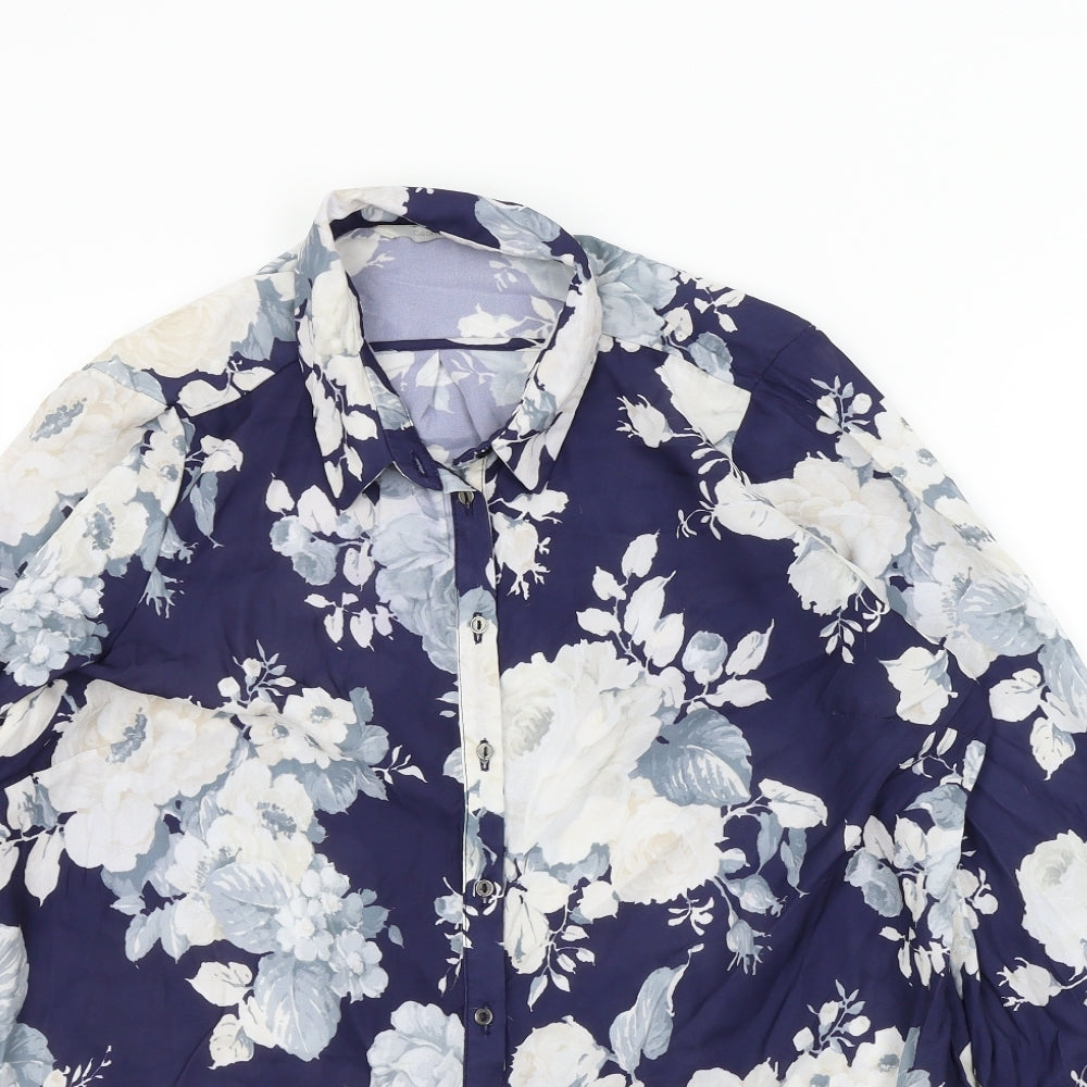 George Womens Blue Floral  Basic Blouse Size 16