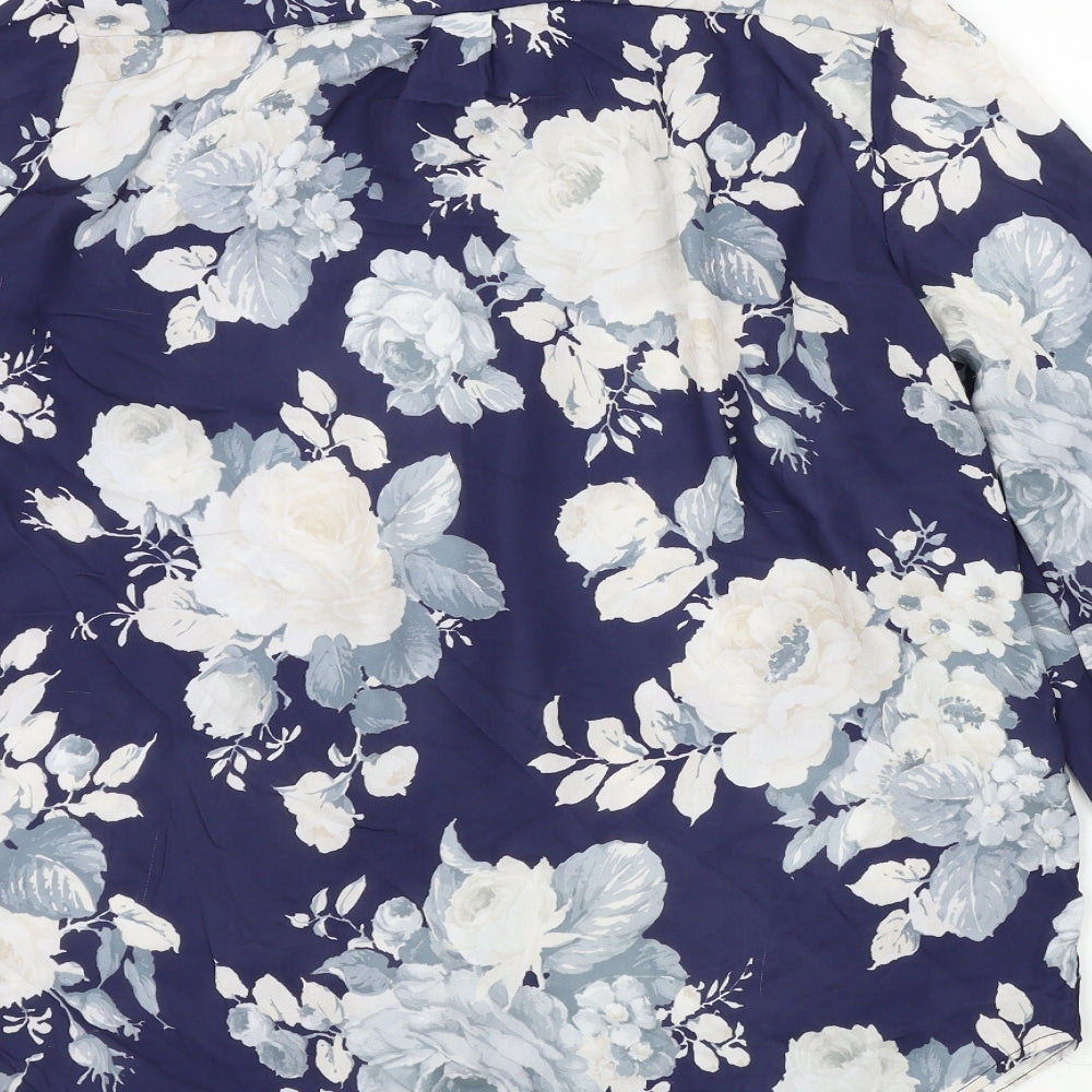 George Womens Blue Floral  Basic Blouse Size 16