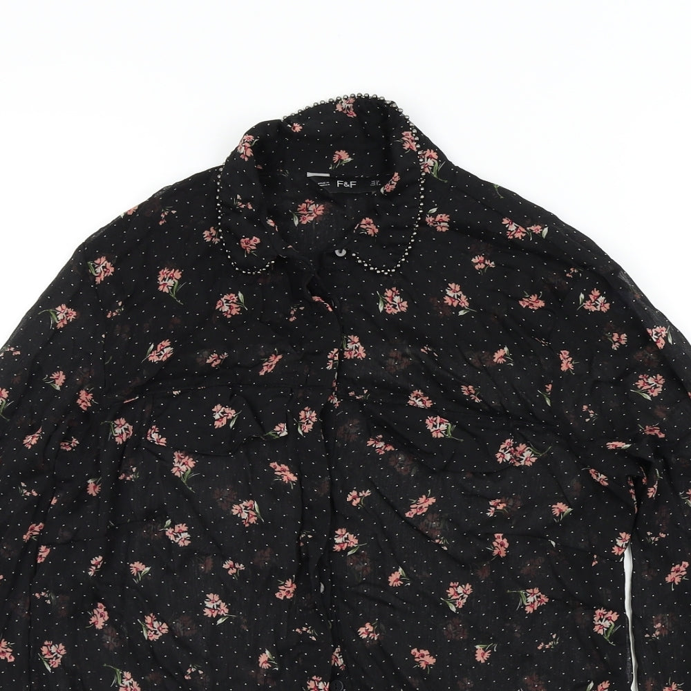 F&F Womens Black Floral  Basic Blouse Size 12