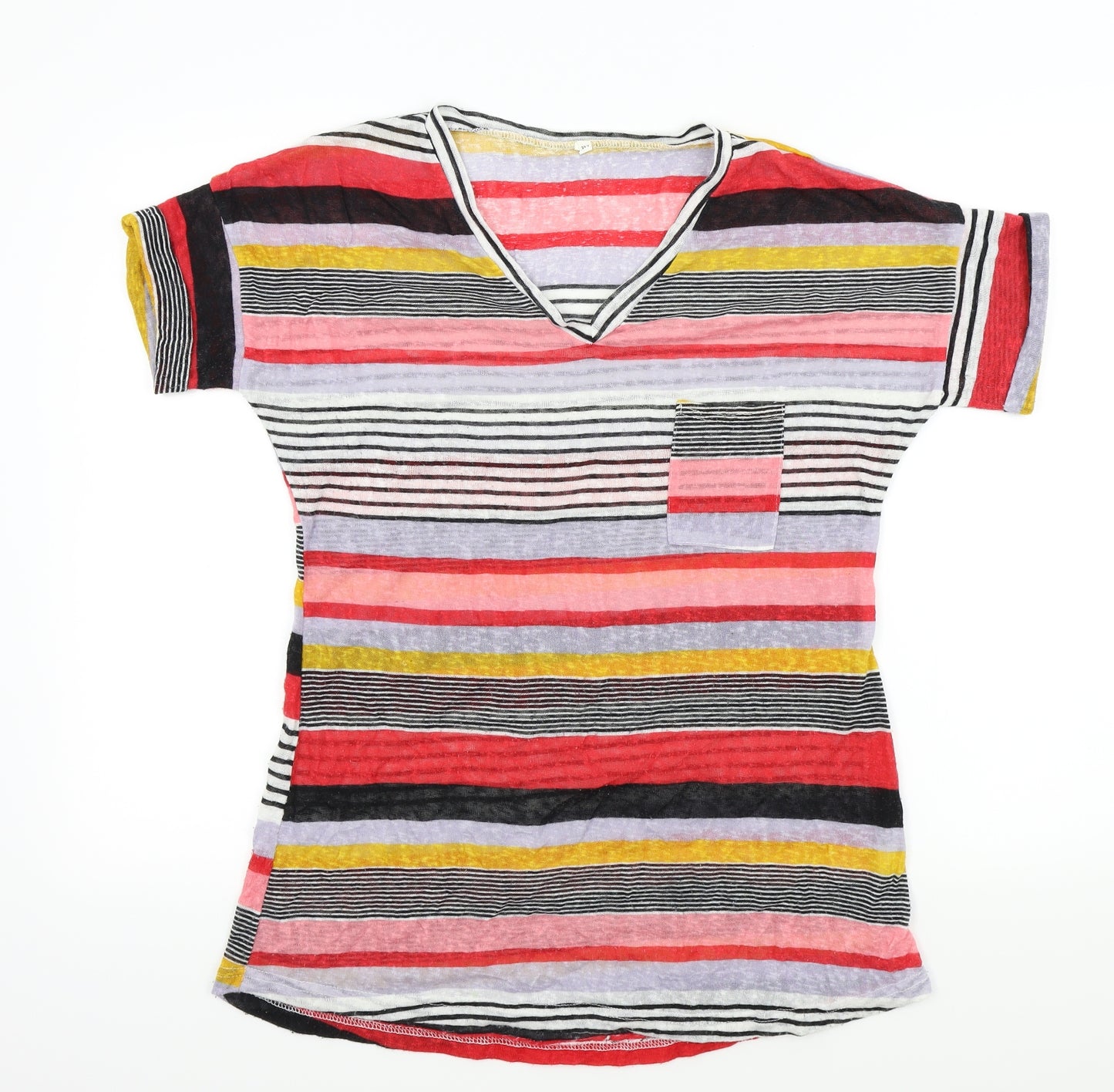 Preworn Womens Multicoloured Striped  Basic T-Shirt Size XL