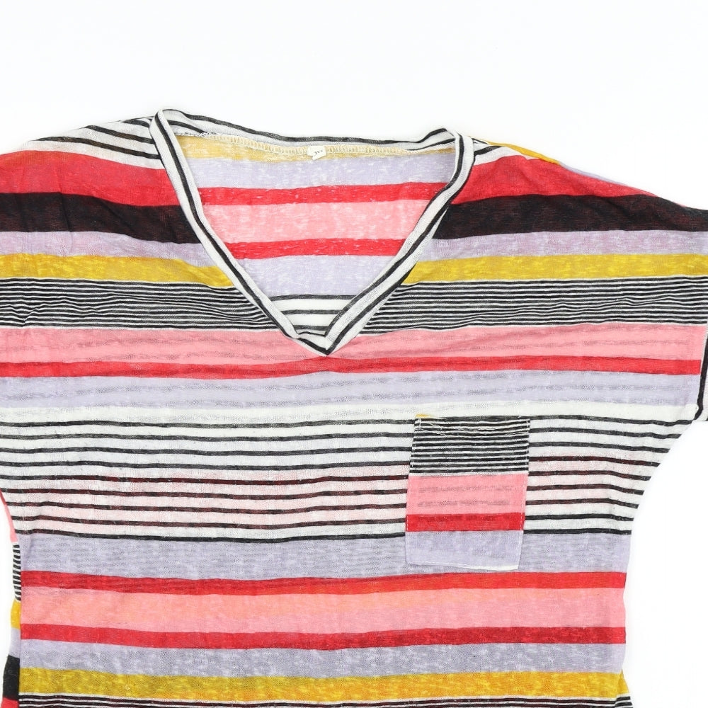 Preworn Womens Multicoloured Striped  Basic T-Shirt Size XL