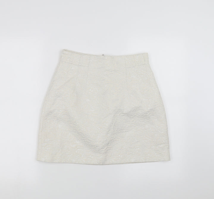 H&M Womens White Floral  A-Line Skirt Size 12