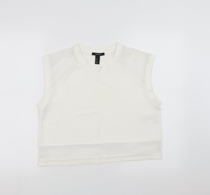 FOREVER 21 Womens White Cropped T-Shirt Size M