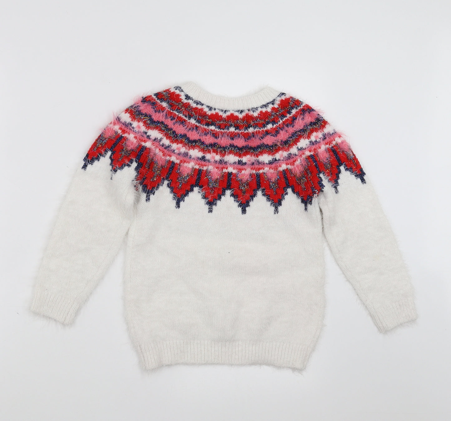 Matalan Girls White Geometric  Pullover Jumper Size 8 Years  - Christmas  Jumper