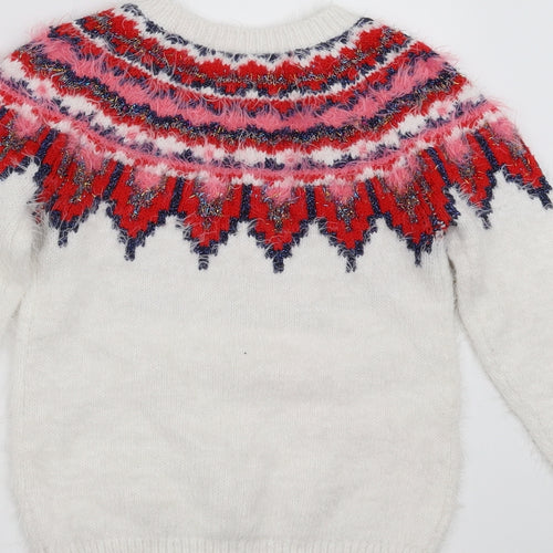 Matalan Girls White Geometric  Pullover Jumper Size 8 Years  - Christmas  Jumper