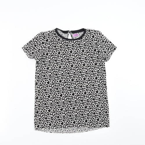 F&F Girls Black Animal Print  Basic Blouse Size 10-11 Years
