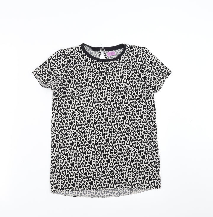F&F Girls Black Animal Print Basic Blouse Size 10-11 Years