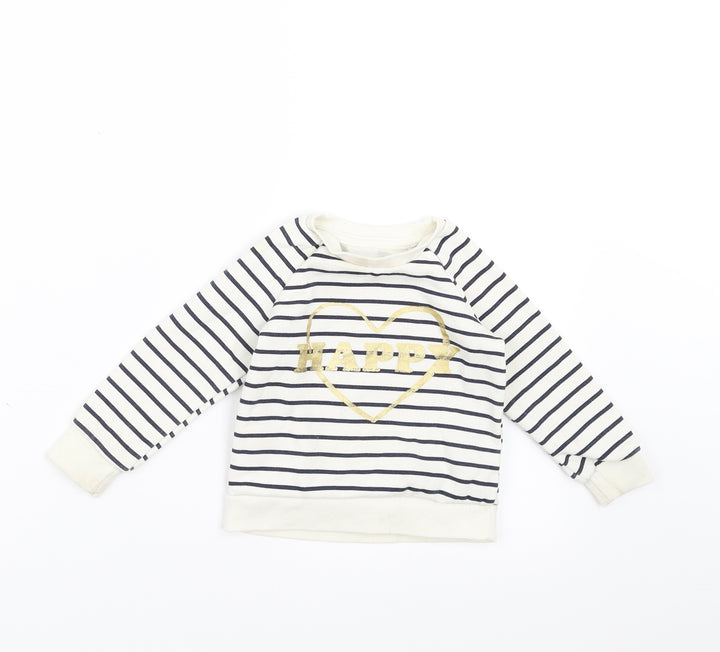 Primark Baby Ivory Striped Pullover Jumper Size 9-12 Months - happy