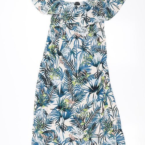 Primark Womens Blue Floral  Trapeze & Swing  Size 4  - Leaf Pattern