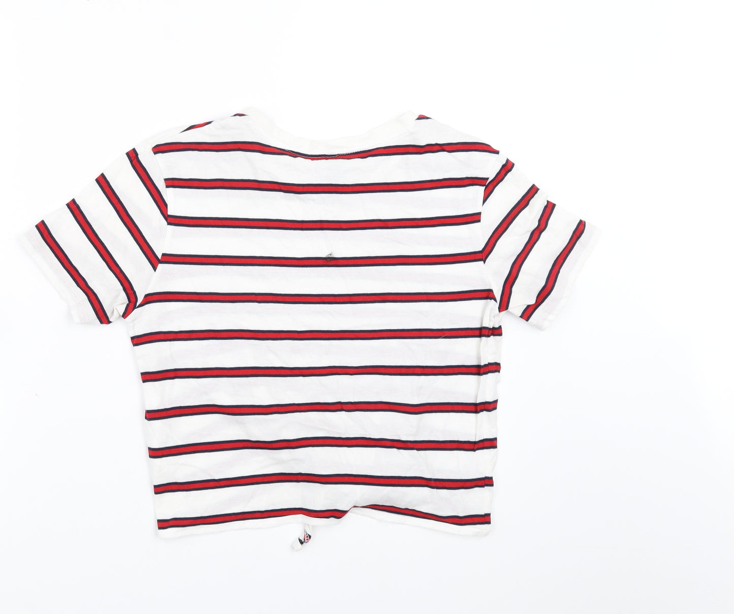 Divided by H&M Womens White Striped  Basic T-Shirt Size S  - tie Front Detail