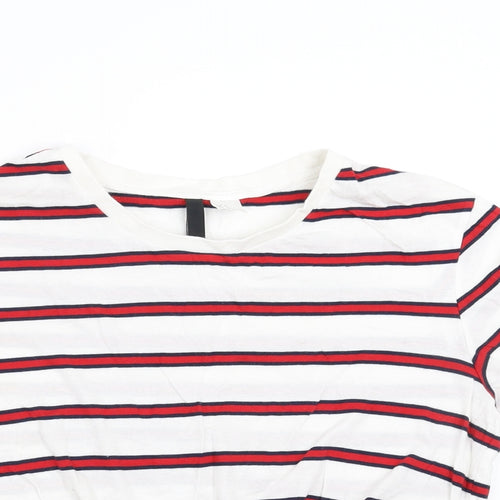 Divided by H&M Womens White Striped  Basic T-Shirt Size S  - tie Front Detail
