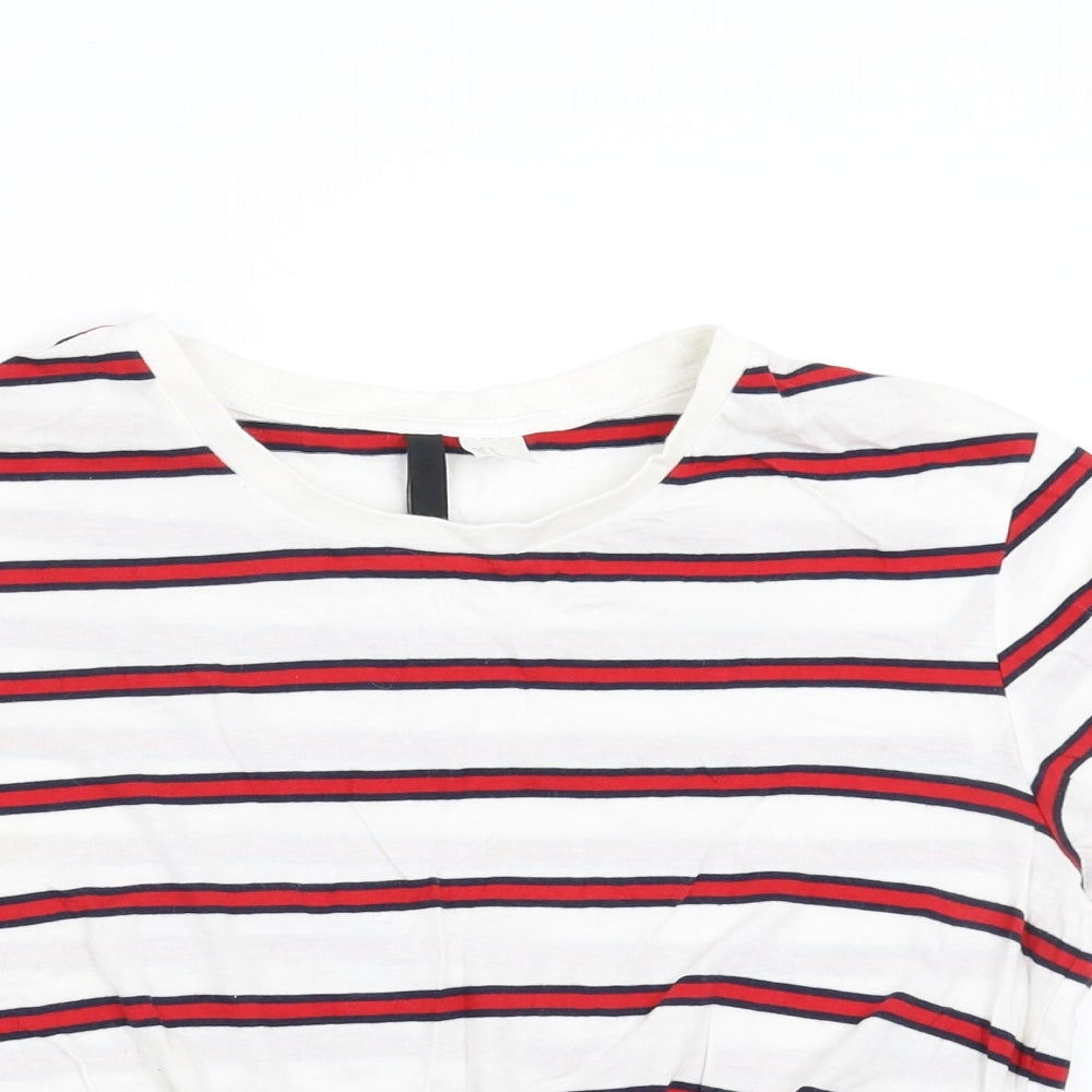 Divided by H&M Womens White Striped  Basic T-Shirt Size S  - tie Front Detail