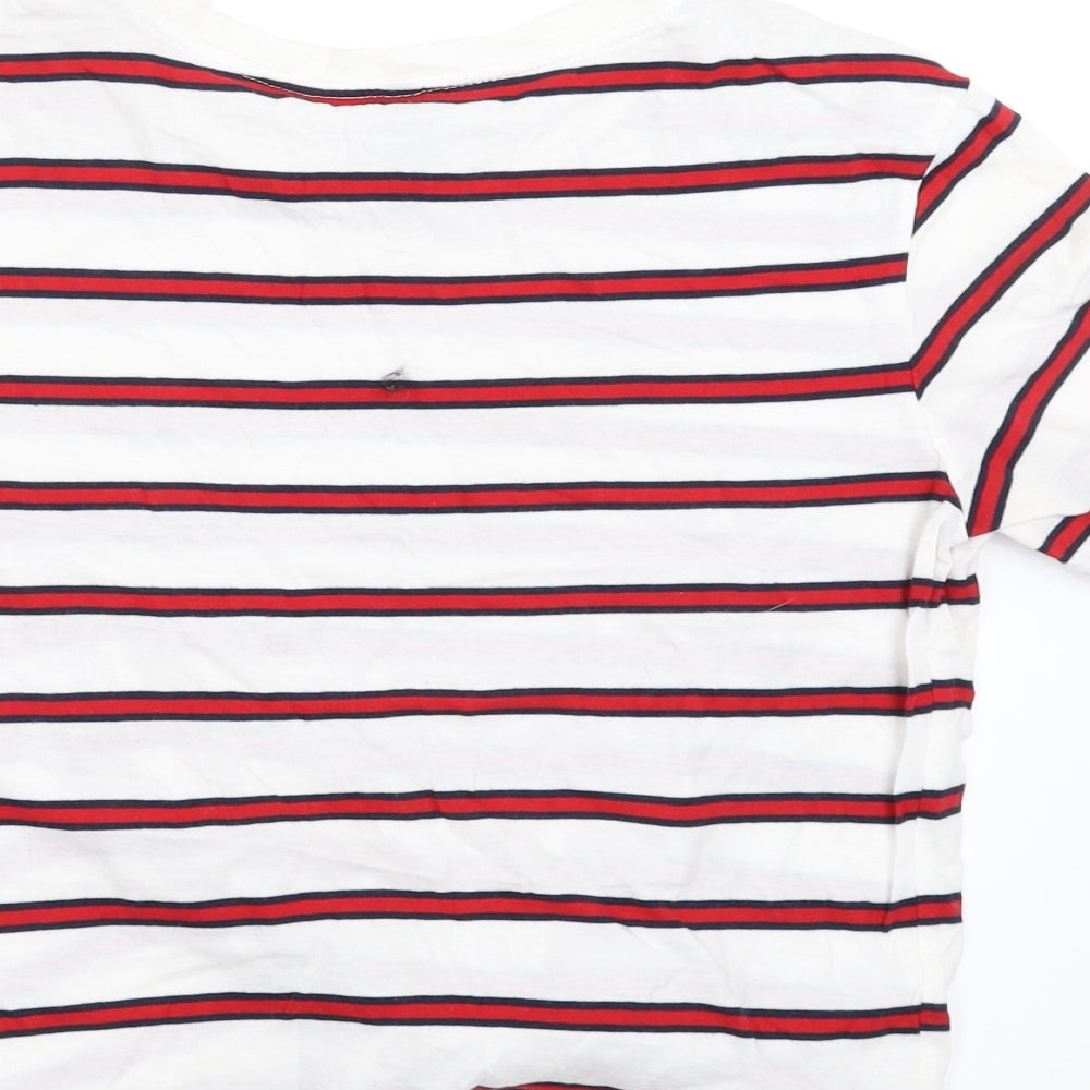 Divided by H&M Womens White Striped  Basic T-Shirt Size S  - tie Front Detail