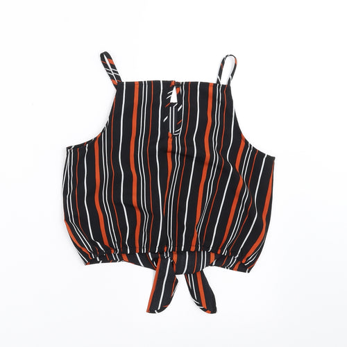 New Look Girls Black Striped  Cropped Blouse Size 10 Years  - tie Front Detail