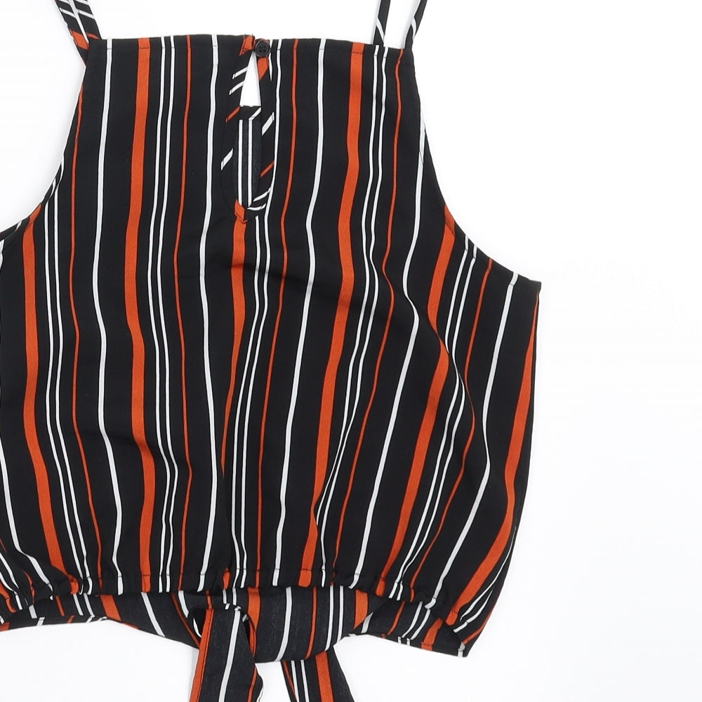New Look Girls Black Striped  Cropped Blouse Size 10 Years  - tie Front Detail