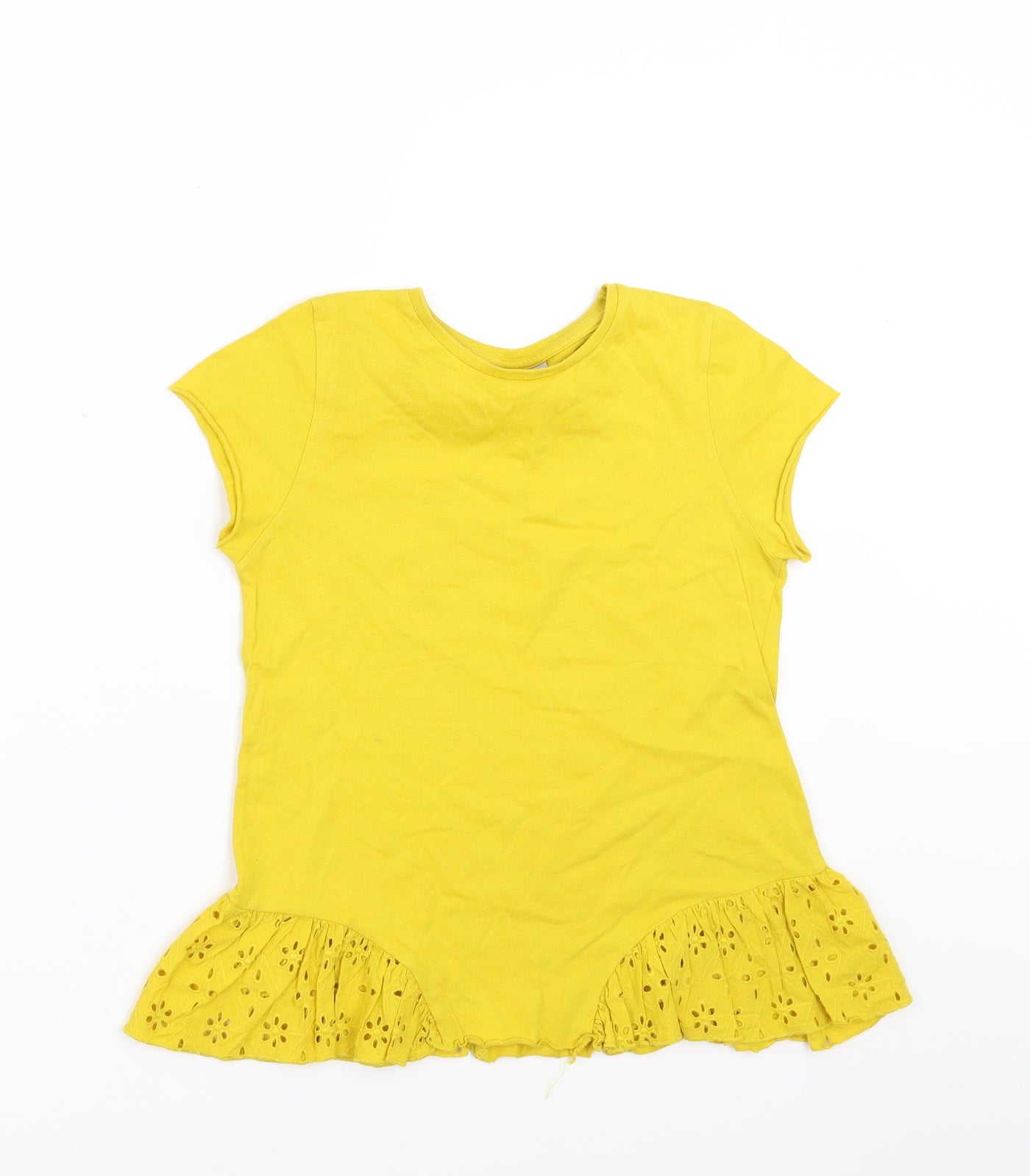 Matalan Girls Yellow   Basic T-Shirt Size 10 Years  - crochet detail
