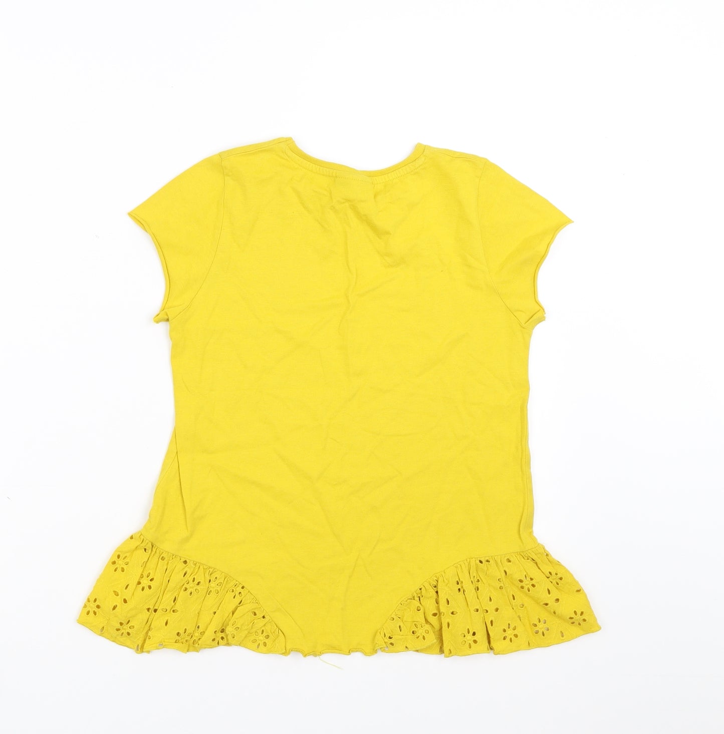 Matalan Girls Yellow   Basic T-Shirt Size 10 Years  - crochet detail