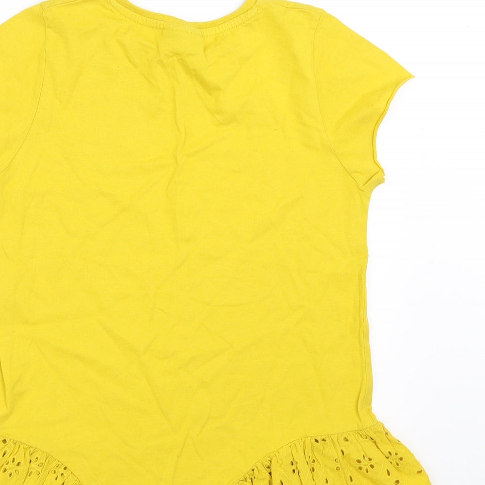 Matalan Girls Yellow   Basic T-Shirt Size 10 Years  - crochet detail