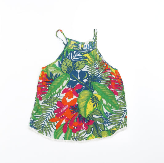 Front view of Candy Couture girls’ green floral camisole blouse, size 9, years
