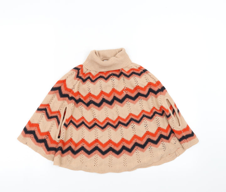 NEXT Girls Beige Geometric  Cape Jumper Size 5-6 Years