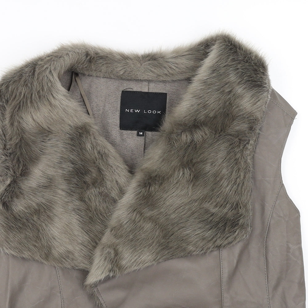 New Look Womens Grey   Gilet Jacket Size 14  - Fur trim