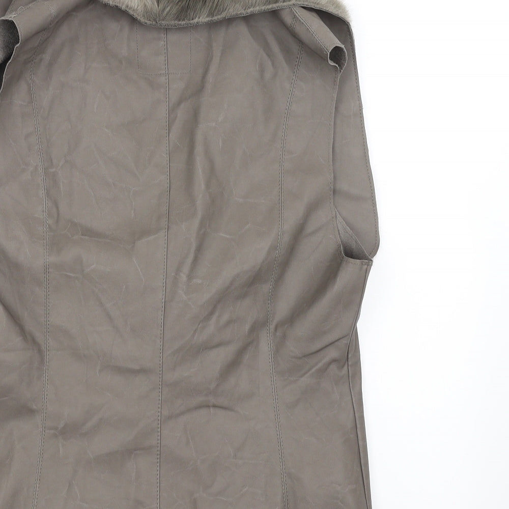 New Look Womens Grey   Gilet Jacket Size 14  - Fur trim