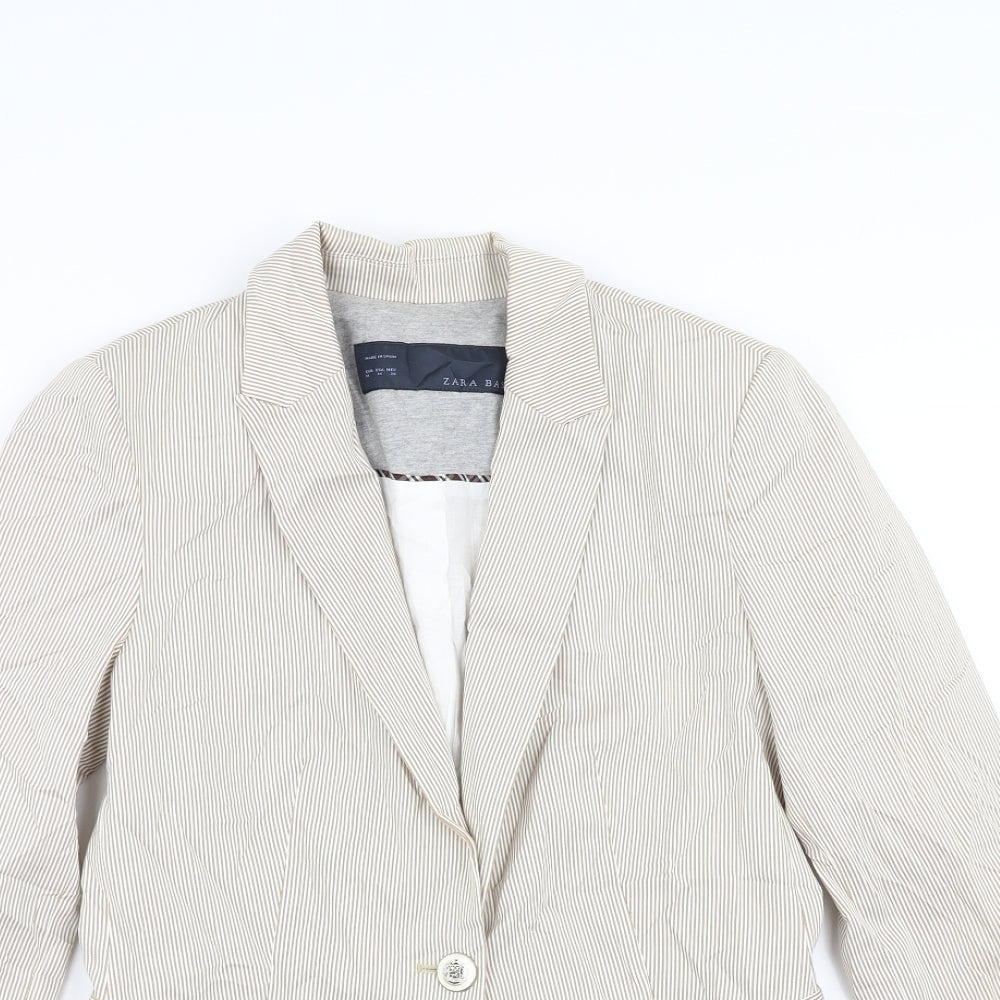 Zara Womens Beige Striped  Jacket Blazer Size M