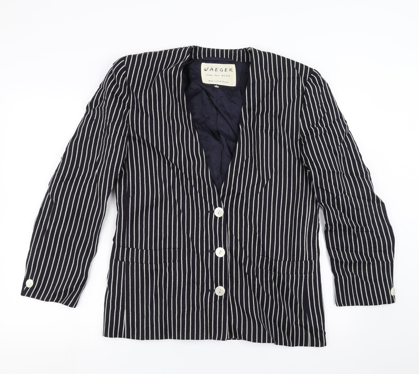 Jaeger Womens Blue Striped  Jacket Suit Jacket Size 12