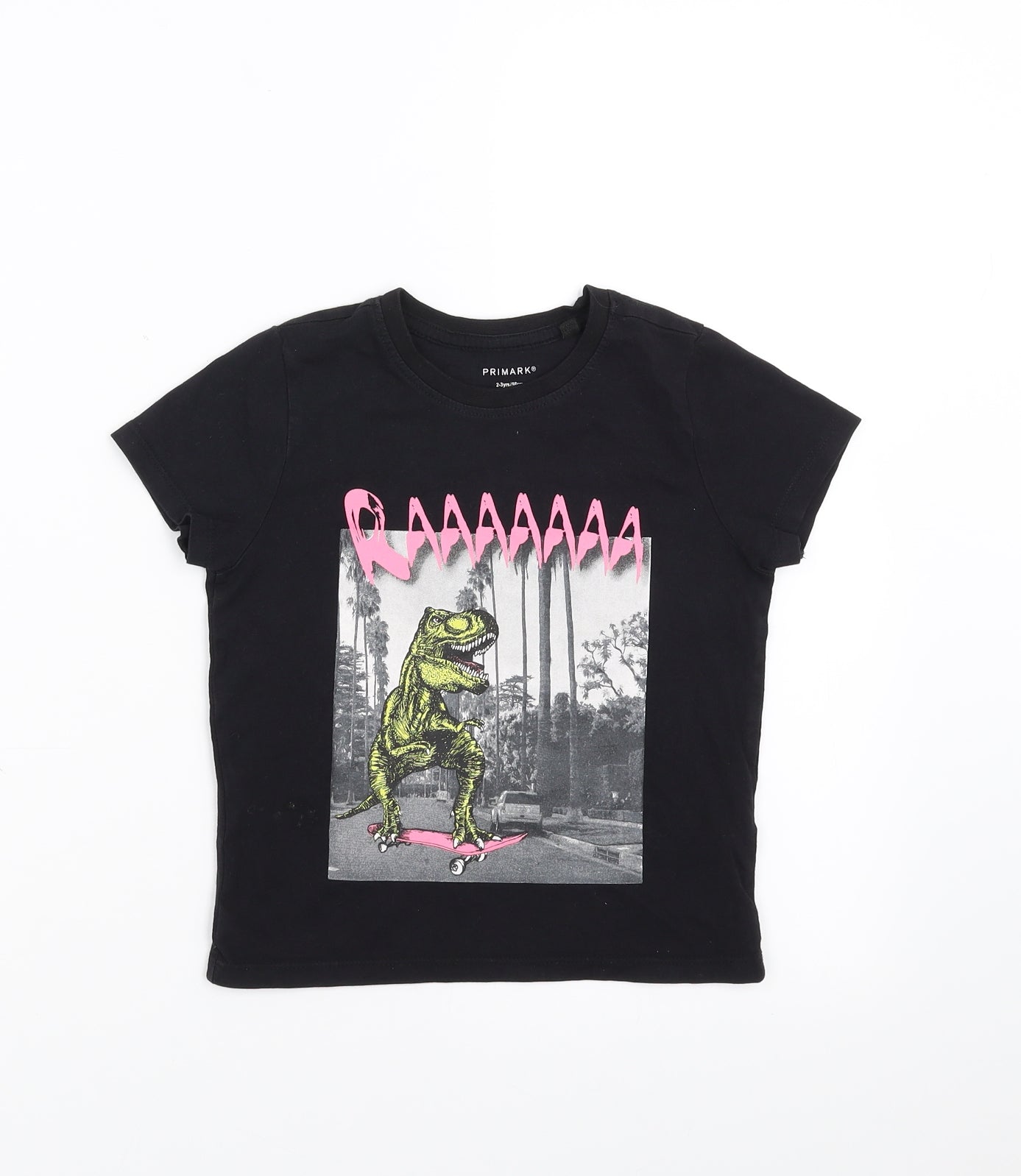 Primark Boys Black   Basic T-Shirt Size 2-3 Years  - T-rex