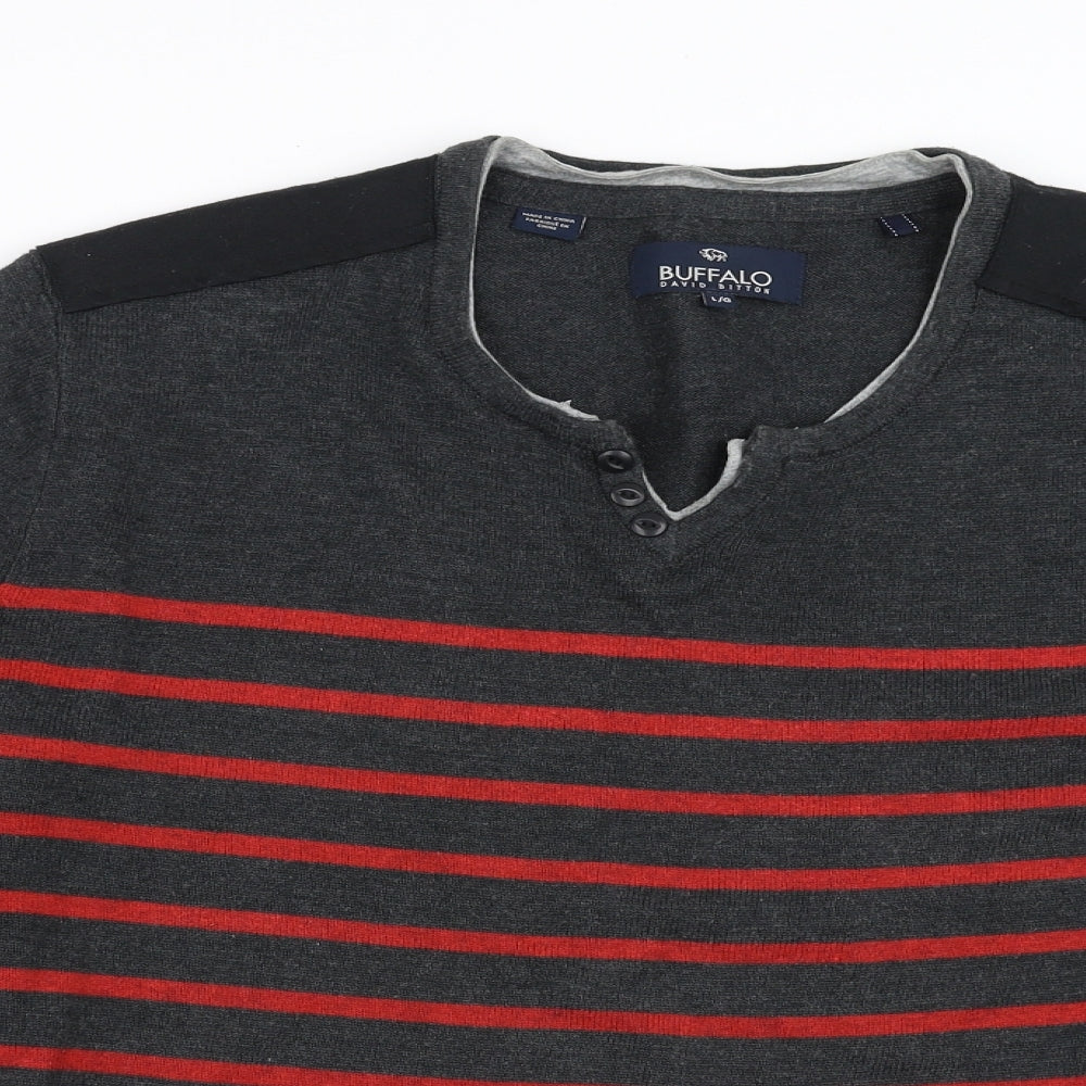 Buffalo Mens Grey Striped  Pullover Jumper Size L