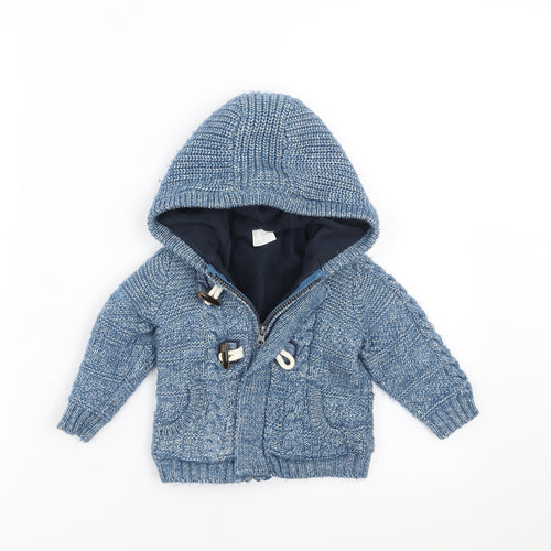 F&F Boys Blue   Cardigan Jumper Size 6-9 Months  - Hooded