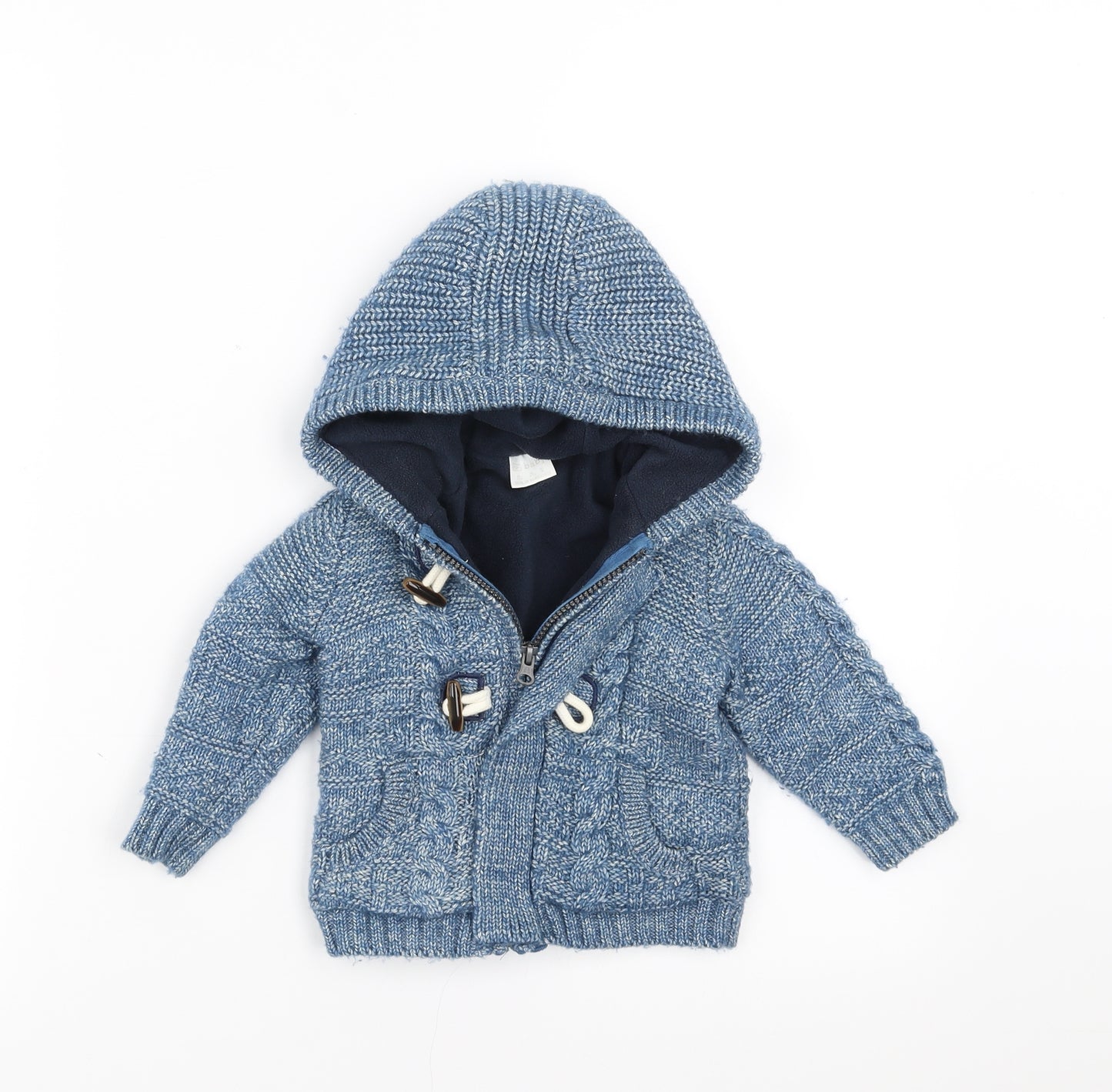 F&F Boys Blue   Cardigan Jumper Size 6-9 Months  - Hooded