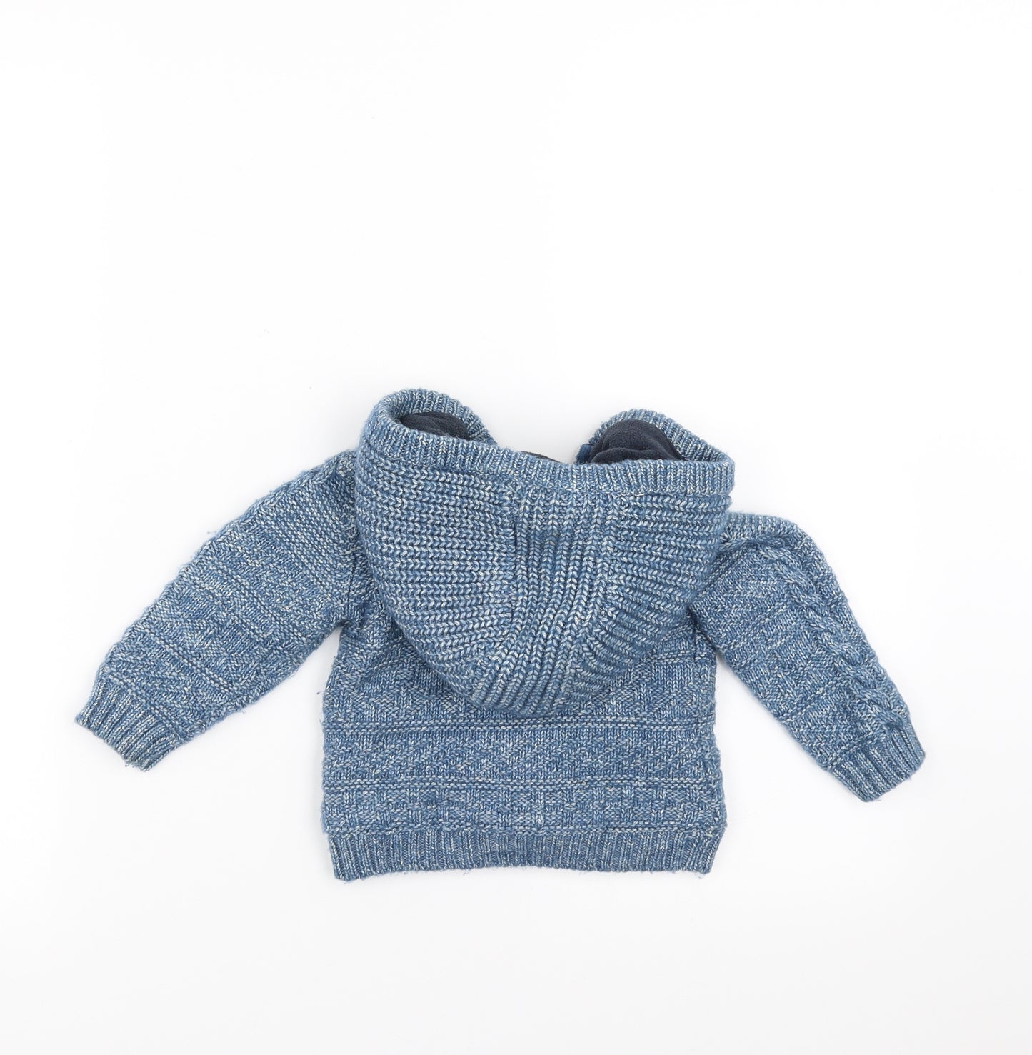 F&F Boys Blue   Cardigan Jumper Size 6-9 Months  - Hooded