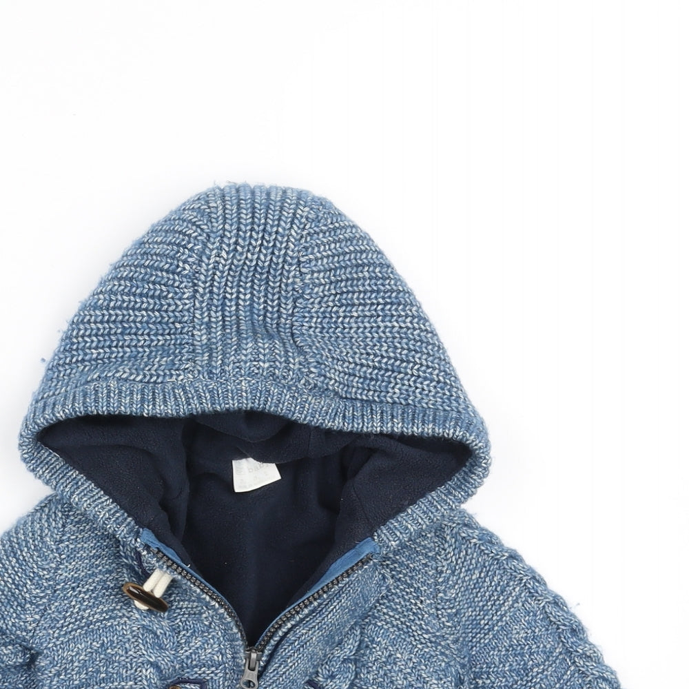 F&F Boys Blue   Cardigan Jumper Size 6-9 Months  - Hooded