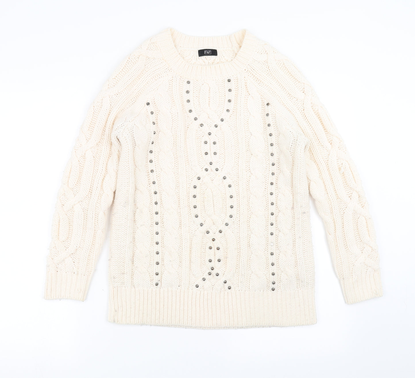 F&F Womens Ivory   Pullover Jumper Size 8  - beaded