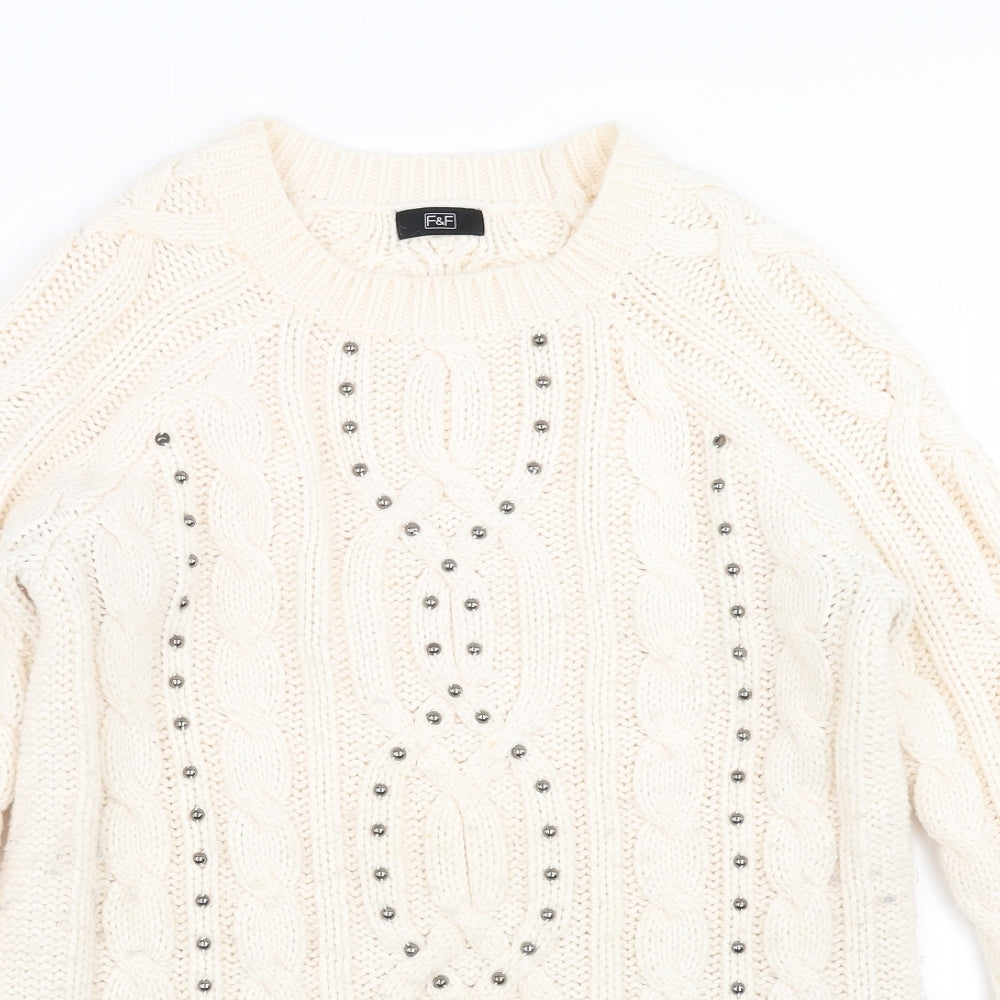F&F Womens Ivory   Pullover Jumper Size 8  - beaded